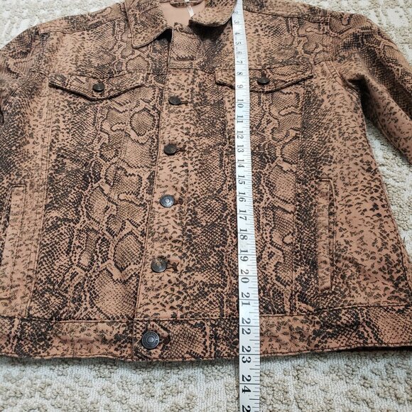 Free People Snake Print Trucker Jacket in Brown Cotton Ladies Size XS - Picture 5 of 11